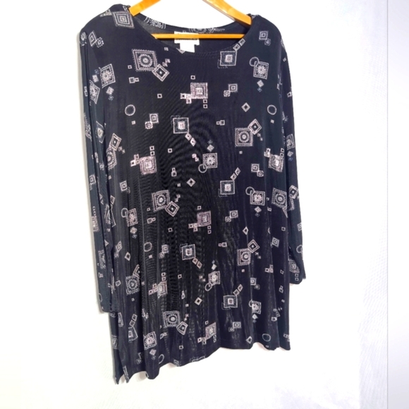 Vikki Vi California 2X Black Silver Metallic and White Geometric Tunic - Picture 4 of 7